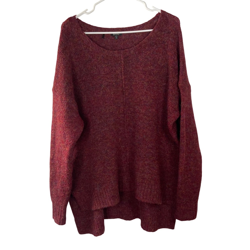 Buffalo David Bitton Burgundy Marl Fuzzy Knit High Low Sweater XL Slit